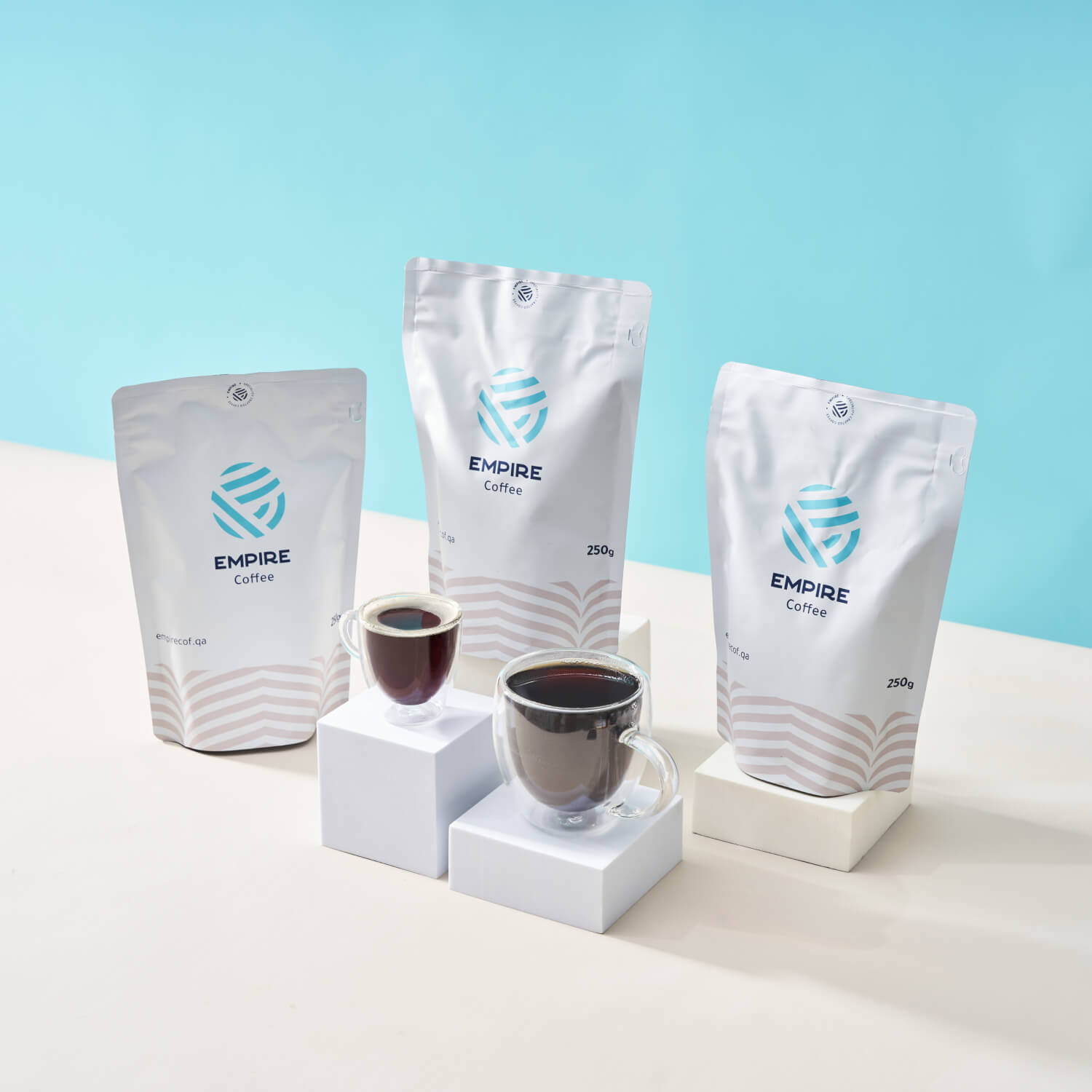 Various stand-up pouches of arabic coffee beans